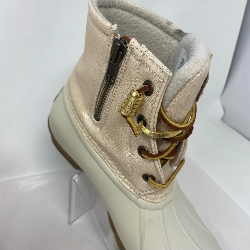 Sperry Saltwater Ivory Gold Waterproof Fleece Duck Boots Sz 6